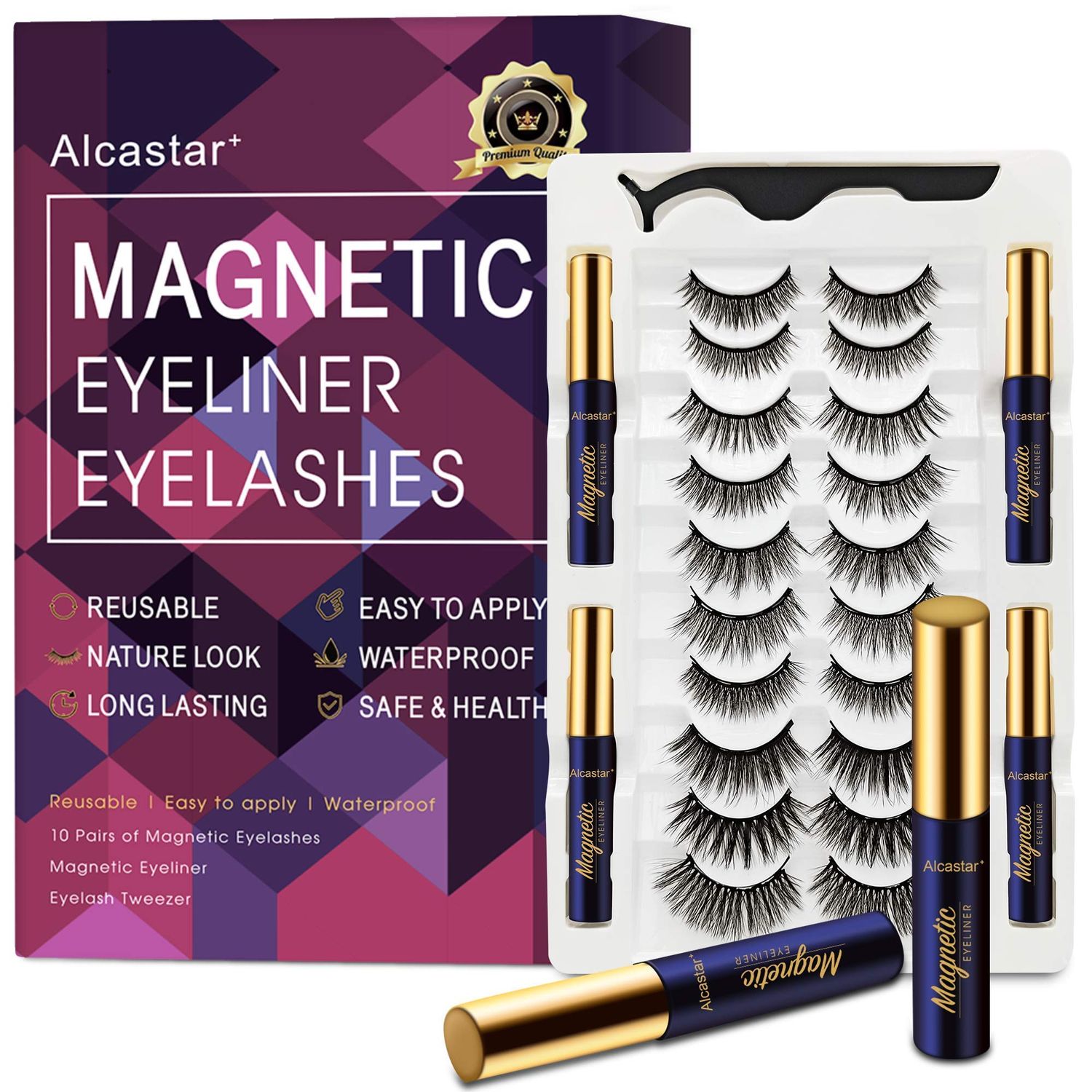 3D Magnetic Eyelashes with Eyeliner Kit, Magnetic Lashes with Applicator, Updated Most Natural Look,Strongest Hold,Waterproof, Reusable Magnet Eyelashes Easy to Use.(10 Pairs &amp; 4 Liner)
