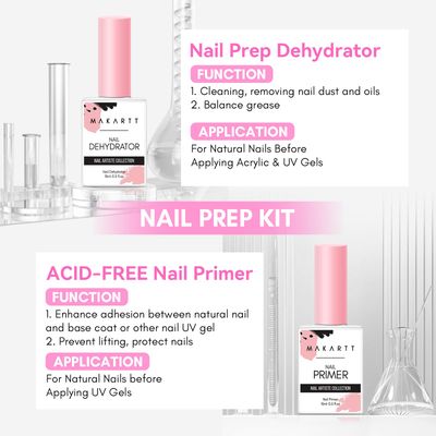 Makartt Nail Dehydrator and Primer Set Acid Free Air Dry Professional Long-lasting Nail Prep Hema Free Nail Primer for Acrylic Nails Powder UV Gel Nail Polish(15ML0.5 oz)