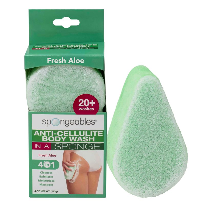 Spongeables Anti Cellulite Body Wash in a 20 Wash Sponge, Fresh Aloe, 1 Count