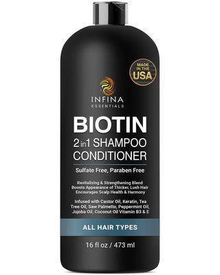 INFINA ESSENTIALS Biotin 2 in 1 Shampoo and Conditioner Men &amp; Women - Hair Thickening Shampoo wSaw Palmetto, Keratin, Caffeine &amp; Vitamin E - 16 Fluid Ounces