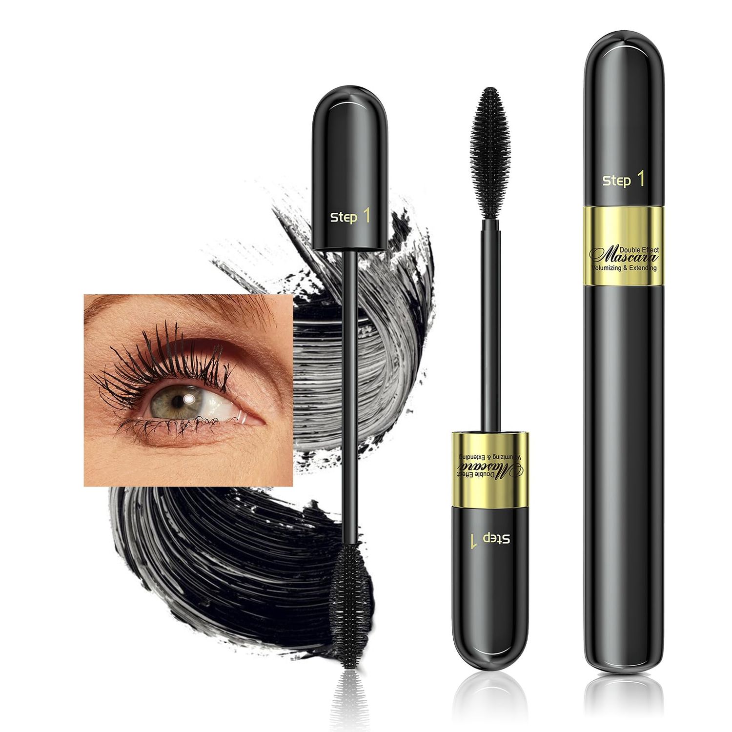Waterproof &amp; Smudge-Proof Tubing Mascara - Long-Lasting 2-1 Mascara Black for Natural Length and Volume Eye Makeup, Curling Eyelashes, No Flaking, No Clumping, Vegan and Cruelty Free (Pack of 1)
