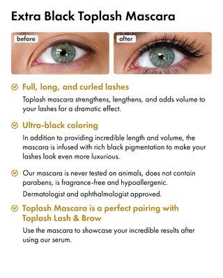 Toplash Extra Ebony Mascara with Keratin, Panthenol and Vitamin E