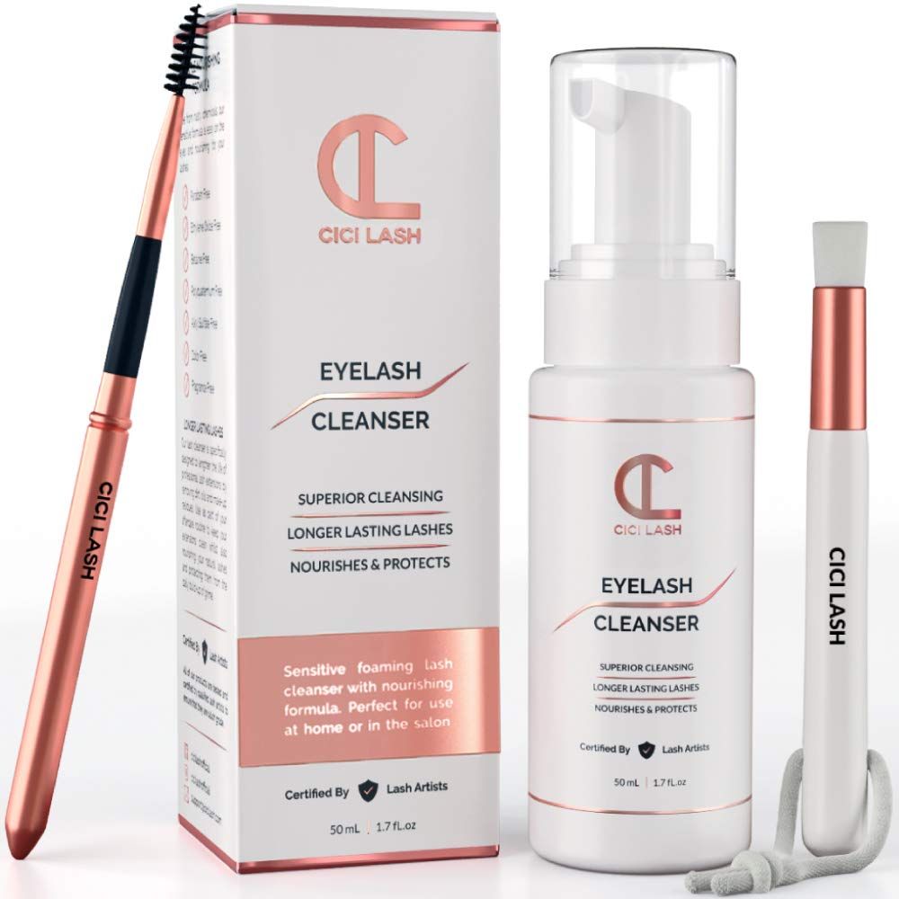 Lash Shampoo Foaming Cleanser &amp; Brush (150ml) | Gentle Foam Wash For Eyelash Extensions | Paraben &amp; Sulfate Free | Eyelid Wash &amp; MakeupOil Remover | For Home Care &amp; Beauty Salon Supplies