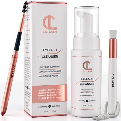Lash Shampoo Foaming Cleanser &amp; Brush (150ml) | Gentle Foam Wash For Eyelash Extensions | Paraben &amp; Sulfate Free | Eyelid Wash &amp; MakeupOil Remover | For Home Care &amp; Beauty Salon Supplies