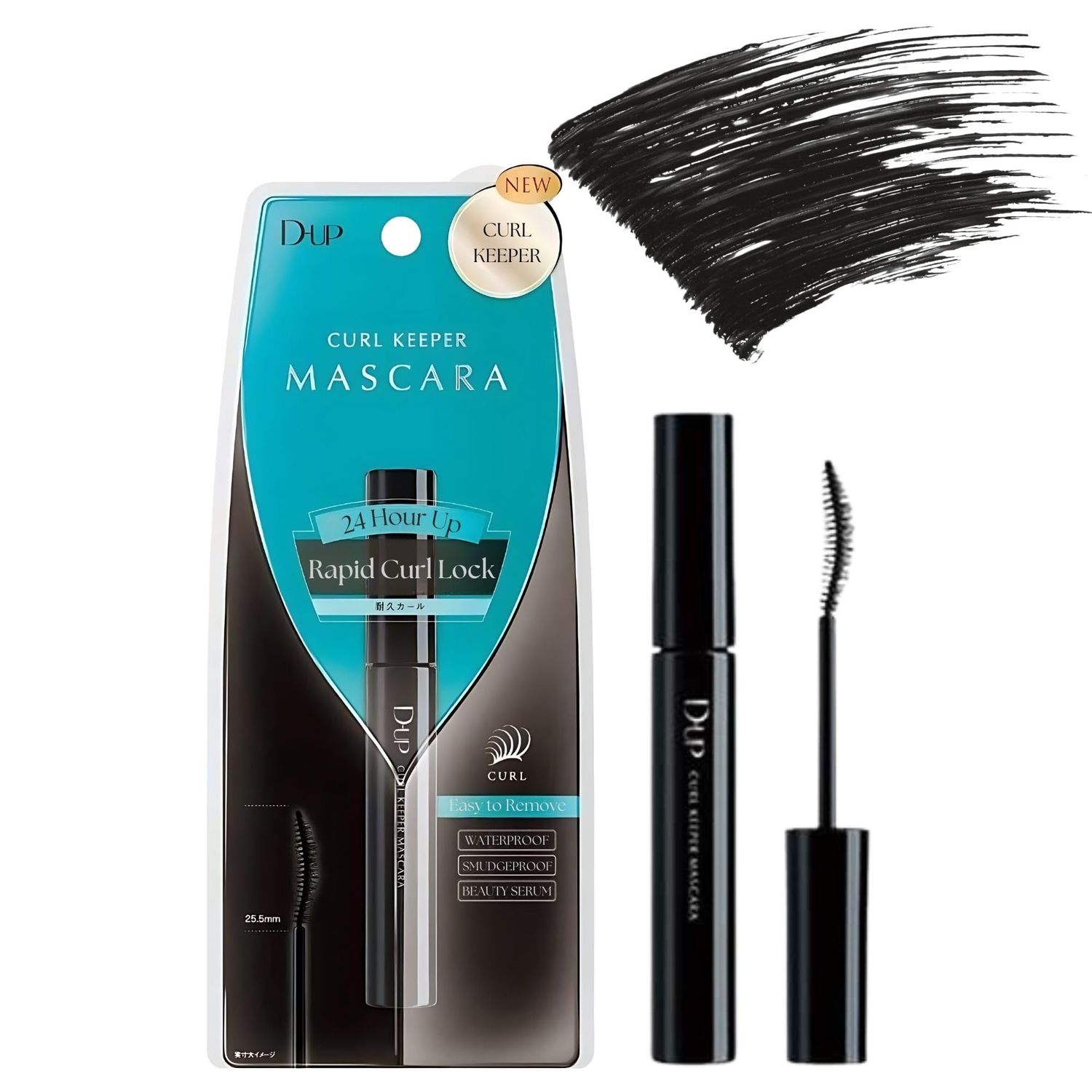 D-UP Curl Keeper Mascara Black with Curved Brush, Long-Lasting, Waterproof &amp; Smudge Resistant Eye Makeup, Japanese Washable Eyelash Mascara Extension