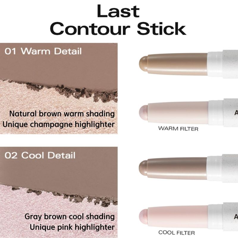 BBIA Last Contour Stick - Dual-Sided Contouring &amp; Highlighting Duo Stick Easy Dual-Ended Natural Contour &amp; Highlight Blendable Buildable Longlasting Korean Face Makeup (02 COOL DETAIL, Pack of 1)
