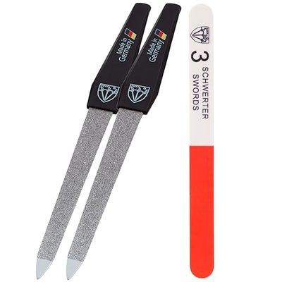 3 Swords Germany - Sapphire Metal Nail File Set 2 Pieces with 1 Piece 3-Way Nail Buffer - Nail Care Made in SOLINGENGermany