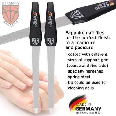 3 Swords Germany - Sapphire Metal Nail File Set 2 Pieces with 1 Piece 3-Way Nail Buffer - Nail Care Made in SOLINGENGermany