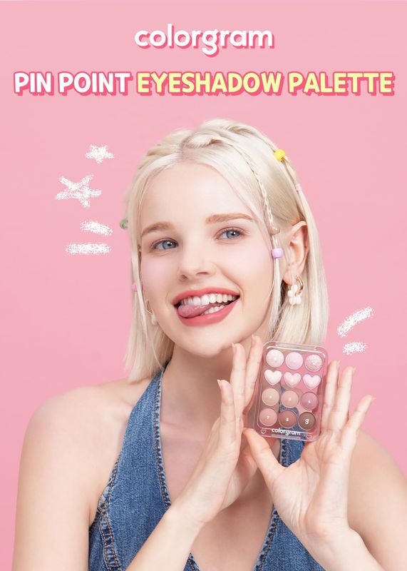 COLORGRAM Pin Point Eyeshadow Palette 02 PinkMauve | Ultra-Blendable Matte, Glitter, Shimmer Shades for Daily Makeup | K-Beauty Eye Palette with Easy-to-Use Calculator Design