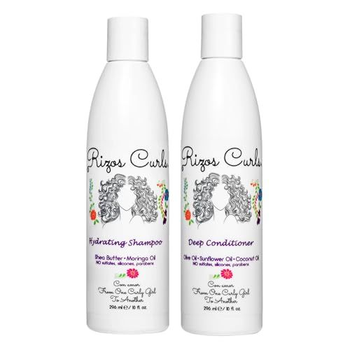 Rizos Curls Wash Day Bundle, Hydrating Shampoo &amp; Deep Conditioner Bundle, Gently Cleanse and Hydrate Curly Hair, Moisturize Scalp &amp; Hair, Clean &amp; Natural Ingredients for all Hair Types 1a - 4c