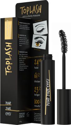 Toplash Extra Ebony Mascara with Keratin, Panthenol and Vitamin E