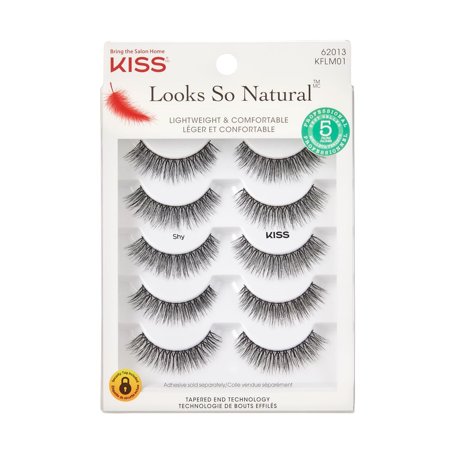 KISS Looks So Natural False Eyelashes Multipack, Lightweight &amp; Comfortable, Tapered End Technology, Reusable, Cruelty-Free, Contact Lens Friendly, Style &#39;Shy&#39;, 5 Pairs Fake Eyelashes