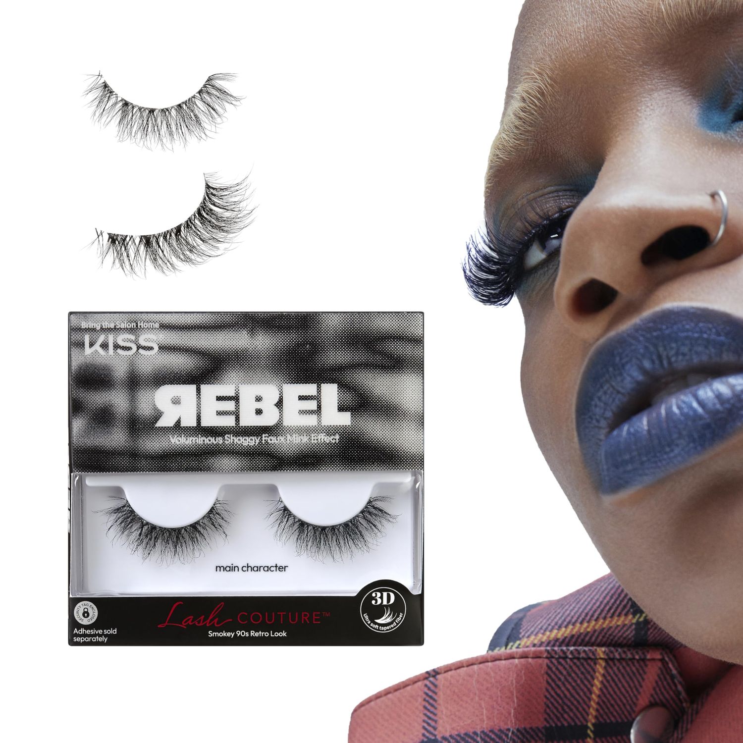 KISS Lash Couture Rebel Collection, False Eyelashes, &#39;Downtown Girl&#39;, 14 mm, Includes 1 Pair Of Lash, Contact Lens Friendly, Easy to Apply, Reusable Strip Lashes