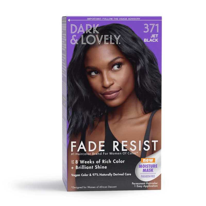 SoftSheen-Carson Dark and Lovely Fade Resist Rich Conditioning Hair Color, Permanent Hair Color, Up To 100 percent Gray Coverage, Brilliant Shine with Argan Oil and Vitamin E, Jet Black