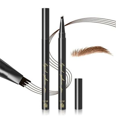 Eyebrow Pencil Microblading Pen, Liquid Brow Pencil With 4 Micro-Fork Tip, Eyebrow Long-Lasting Waterproof, Smudge-Proof Eyebrow Makeup, Natural Eyebrow Hair Stays on All Day (Dark Brown)