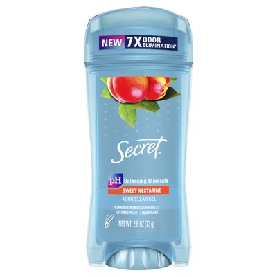 Secret Fresh Antiperspirant and Deodorant for Women, 48hr Freshness, Sweat &amp; Odor Protection, PH Balancing Minerals, Clear Gel, Sweet Nectarine Scent, 2.6 oz