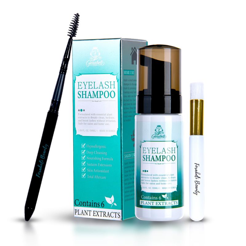Forabeli Eyelash Extension Shampoo Brush  Wand 50ml  Eyelid Foaming CleanserLash CleanerEyelash Wash &amp; Lash Bath for ExtensionsParaben, Sulfate FreeSafe Makeup Remover Salon &amp; Self Use
