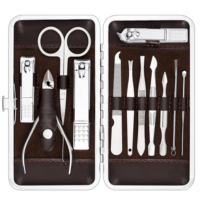 Tseoa Manicure, Pedicure Kit, Nail Clippers, Professional Grooming Kit, Nail Tools with Luxurious Travel Case, Set of 12  (nail clippers 12pcs)