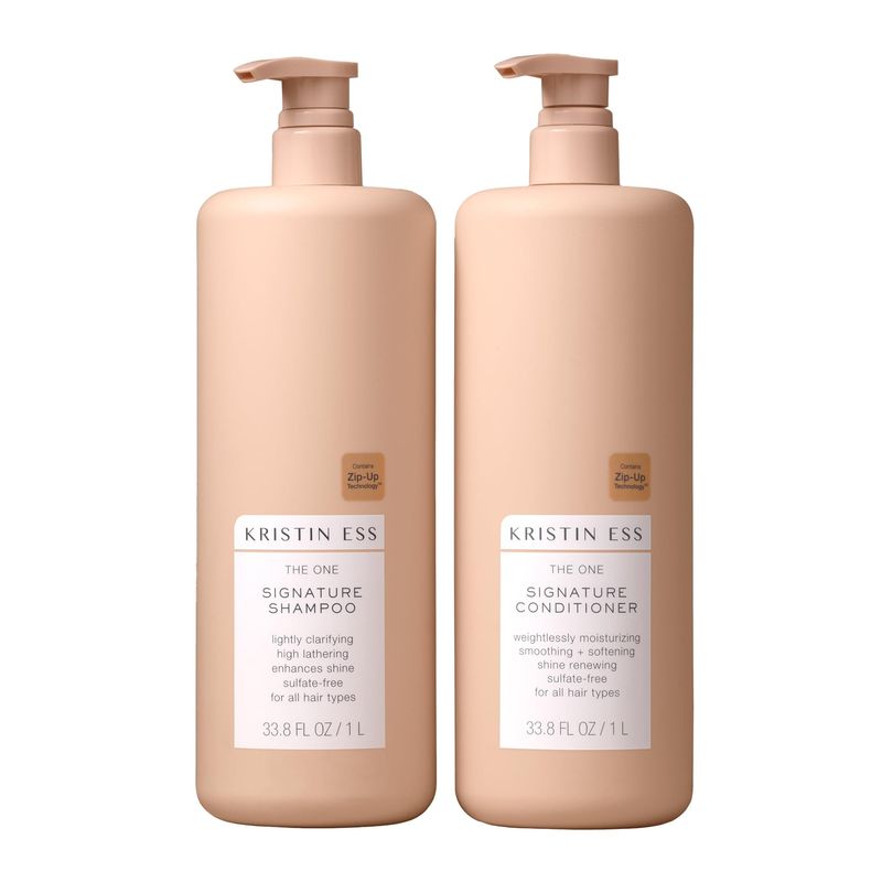 Kristin Ess Signature Shampoo and Conditioner Set with Pumps | Daily Sulfate Free, Color Safe, Hydrating, Moisturizes, Adds Softness &amp; Shine - Pear Fragrance, 33.8 fl oz each 2-pack