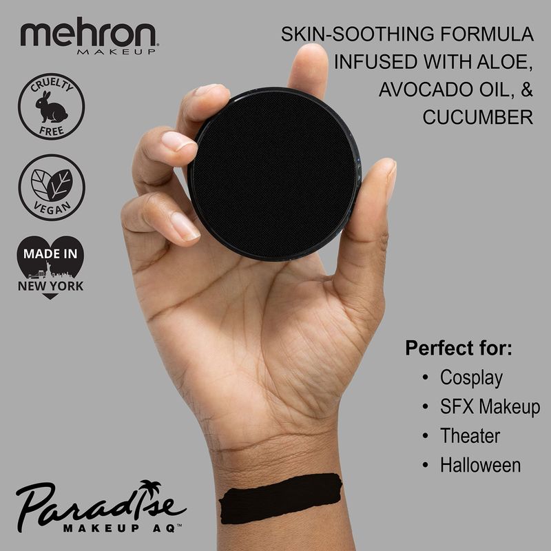 Mehron Makeup Paradise Makeup AQ Pro Size | Stage &amp; Screen, Face &amp; Body Painting, Special FX, Beauty, Cosplay, and Halloween | Water Activated Face Paint &amp; Body Paint 1.4 oz (40 g) (Black)