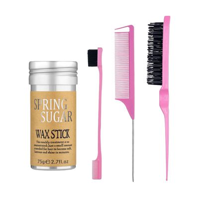 SPRINGSUGAR 4 Packs Set Hair Wax Stick Slick Back Hair Edge Brush Pink Comb Wax Stick for Hair Flyaways, Styling Products Essentials Stuff for Women, Kids and Clean Girl