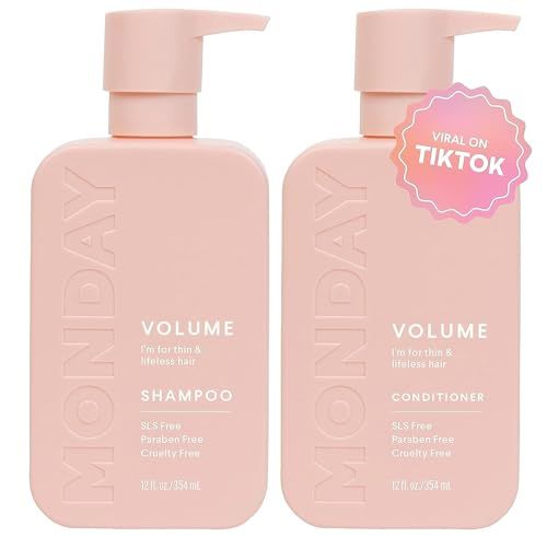 MONDAY HAIRCARE Volume Shampoo  Conditioner Set (2 Pack) 12oz Each for Thin, Fine, and Oily Hair, Made from Coconut Oil, Ginger Extract, &amp; Vitamin E, 100% Recyclable Bottles