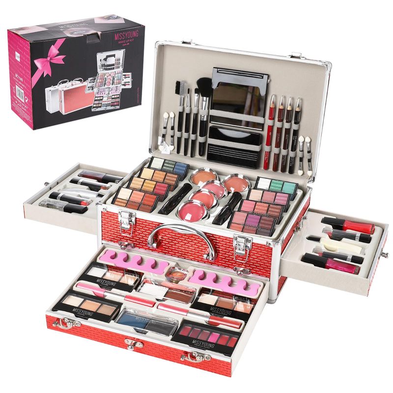 Hegafoo All in One Makeup Kit for Teens, 106 Pcs Professional Makeup Kit for Women Full Kit, Include Eyeshadow Palette, Lipstick Set, Concealer, Foundation, Lipgloss, Makeup Brush(Red)