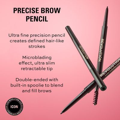 Revolution Beauty, Precise Brow Pencil, Double Ended, Ultra-Fine Pencil Tool, Includes Spoolie Brush, Dark Brown, 0.001 Oz