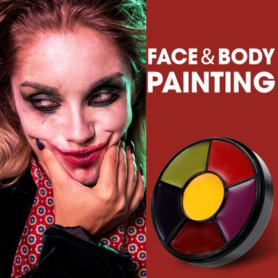 6 Colors Halloween Face Body Paint  6pc Sponge  3pc Brush, Yellow Purple Red Green Bruise Wheel for SFX Makeup, Face-Paint Body Paint Halloween Makeup Kit for Zombie Clown Joker Alien Witch Makeup