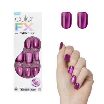 KISS imPRESS No Glue Mani Press-On Nails, Color FX, &#39;Levels&#39;, Dark Pink, Short Size, Squoval Shape, Includes 30 Nails, Prep Pad, Instructions Sheet, 1 Manicure Stick, 1 Mini File