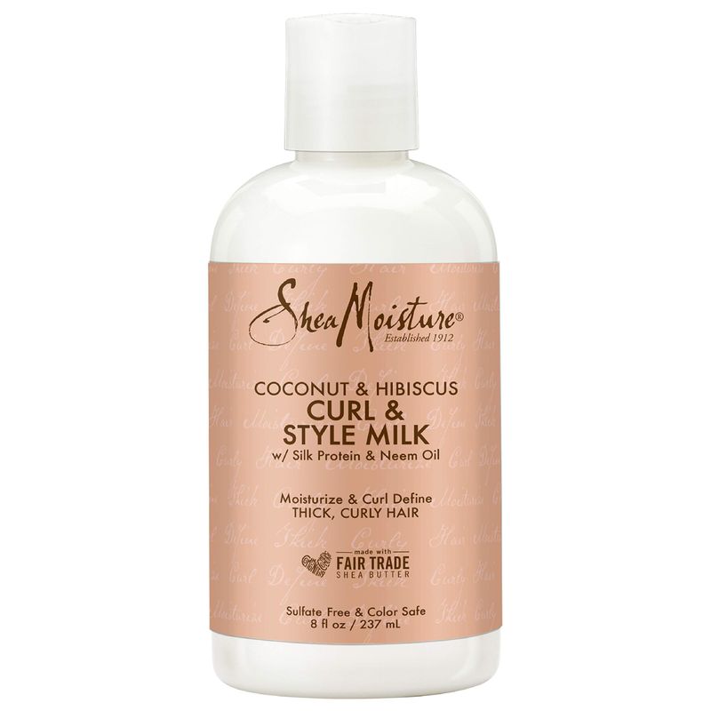 SheaMoisture Fair Trade Sulfate Free Coconut Hibiscus Curl &amp; Style Milk with Silk Protein &amp; Neem Oil For Thick, Defined, Curly Hair 8 oz