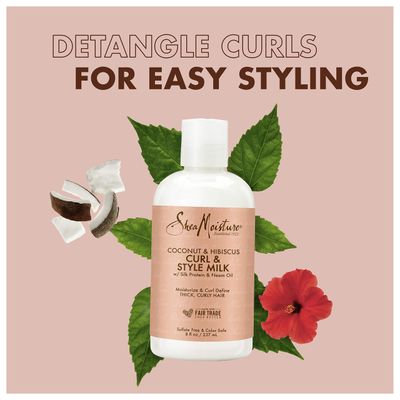 SheaMoisture Fair Trade Sulfate Free Coconut Hibiscus Curl &amp; Style Milk with Silk Protein &amp; Neem Oil For Thick, Defined, Curly Hair 8 oz