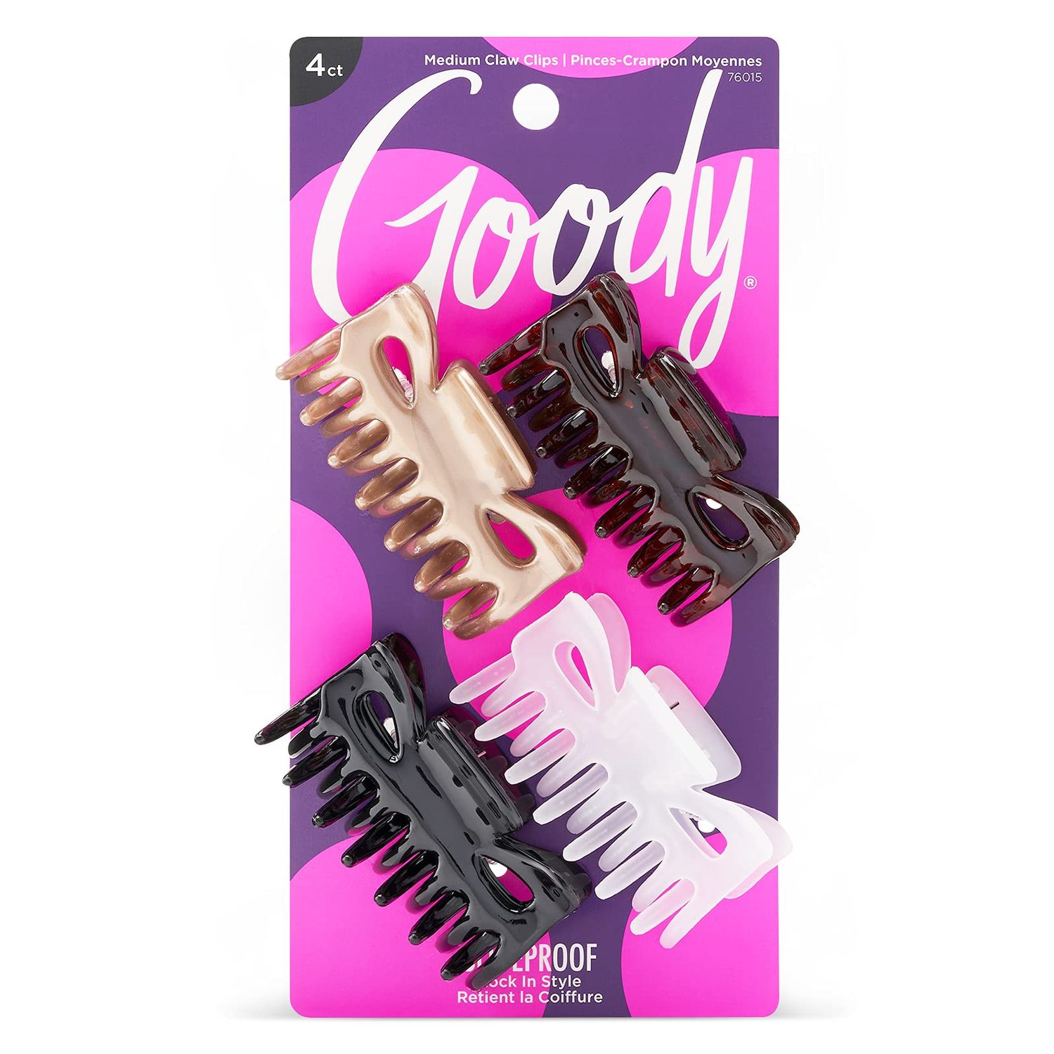 Goody Hair Classics Women&#39;s Medium Claw Hair Clip, Assorted Colors 4 ea, 4 Count (Pack of 1)