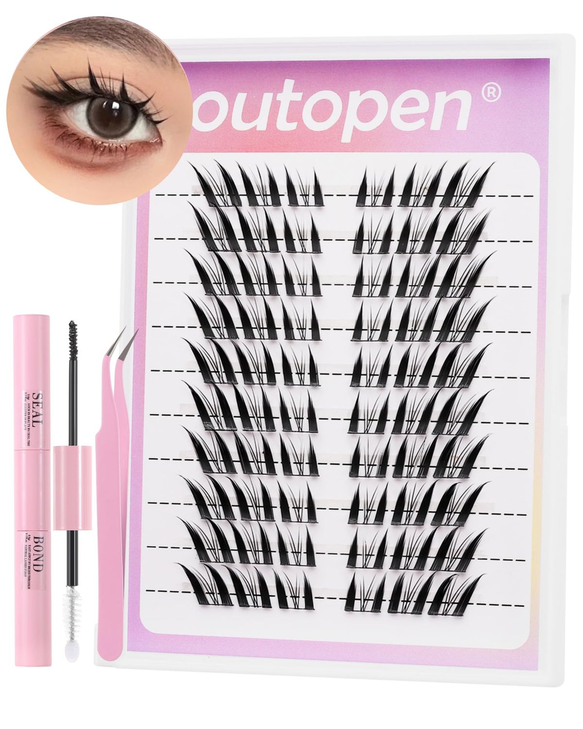 outopen Manga Lash Clusters Fox Eye Lashes DIY Lash Extension Kit Left &amp; Right C Curl Lash Clusters Natural Wispy Fairy Lash Clusters Kit with Lash Bond and Seal Tweezers