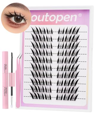 outopen Manga Lash Clusters Fox Eye Lashes DIY Lash Extension Kit Left &amp; Right C Curl Lash Clusters Natural Wispy Fairy Lash Clusters Kit with Lash Bond and Seal Tweezers