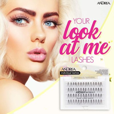 Andrea Knot-Free Naturals Individual Lashes - Long, Black, Lightweight DIY Lash Clusters, Comfortable Eyelash Extensions, 4 Pack