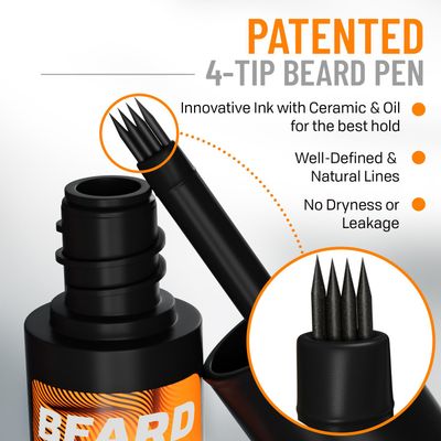 FOLLICLE BOOSTER Beard Pen Filler Styling Kit for Men - Black - Complete Beard and Scalp Set with Patented 4-Tip Fork and Normal Pen - Waterproof, Sweatproof & All Day Hold