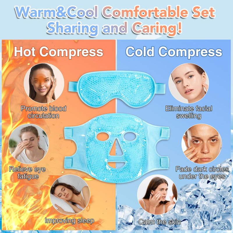 XPCARE Colding Ice Face Mask and Cooling Eye Mask for Puffy Eyes &amp; Migraine Relief, Gel Eye Mask, Cool Face Masks for Dark Circles, Eye Surgery, Sleeping, Pressure, Headaches, Skin Care