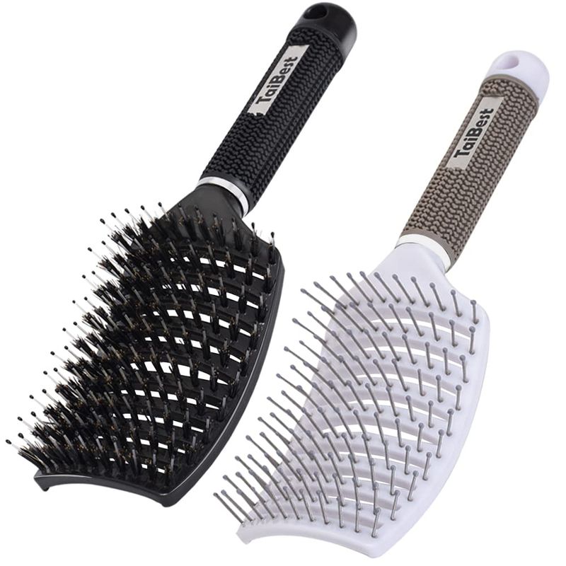 TaiBest Boar Bristle Hair Brush Set - DryWet Hair Brush Detangler for Fine, Thick, Curly Hair - Curved and Vented Hair Brush for Women, Men or Kids