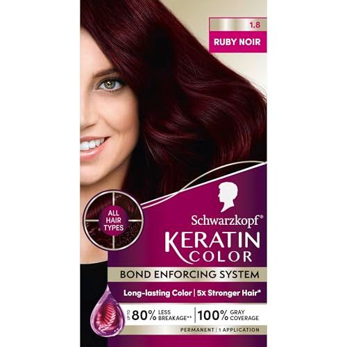 Schwarzkopf Keratin Color Permanent Hair Color, 1.8 Ruby Noir, 1 Application - Professionally Inspired Permanent Hair Dye, for up to 80% Less Breakage vs Untreated Hair and up to 100% Gray Coverage