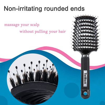 TaiBest Boar Bristle Hair Brush Set - DryWet Hair Brush Detangler for Fine, Thick, Curly Hair - Curved and Vented Hair Brush for Women, Men or Kids