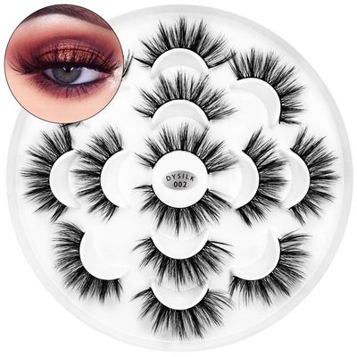 DYSILK Mink Lashes Fake Eyelashes - Wispy Lashes 7 Pairs Faux Mink Eyelashes 6D Lashes Natural Look Pestaas Postizas Wispy Eyelashes Fluffy Lashes Reusable Dramatic Lashes |002