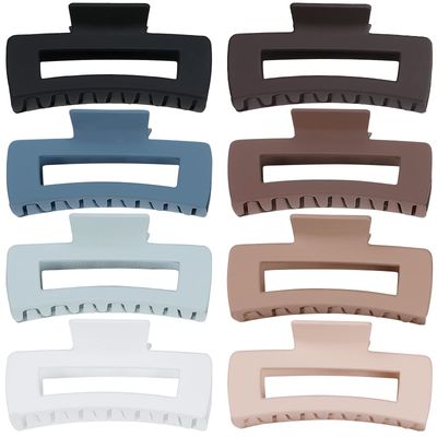 4.1 Inch Large Hair Claw Clips 8 Pcs Rectangle Big Hair Clips for Thick Hair Nonslip Acrylic Banana Jaw Clips Hair Accessories for Women and Girls (Blue Brown)