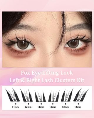 outopen Manga Lash Clusters Fox Eye Lashes DIY Lash Extension Kit Left & Right C Curl Lash Clusters Natural Wispy Fairy Lash Clusters Kit with Lash Bond and Seal Tweezers