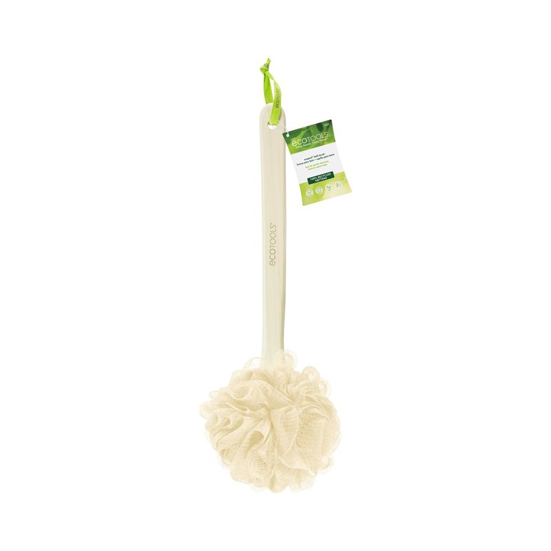 EcoTools EcoPouf Bath Brush, Loofah Brush for Bath &amp; Shower, Made with Long Handle &amp; Recycled, Soft Netting for Gentle Exfoliation, Back Brush for Men &amp; Women, Eco-Friendly &amp; Cruelty-Free, 1 Count