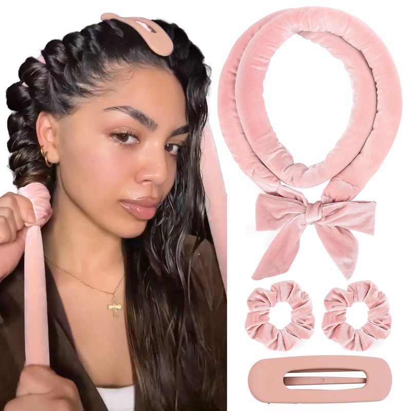 Yanibest Heatless Hair Curler, No Heat Hair Curlers to Sleep in, Super Soft Ribbon Wrap for Long HairOvernight Heatless Curling Set with Hair Scrunchies and Clip, for All Hair Types