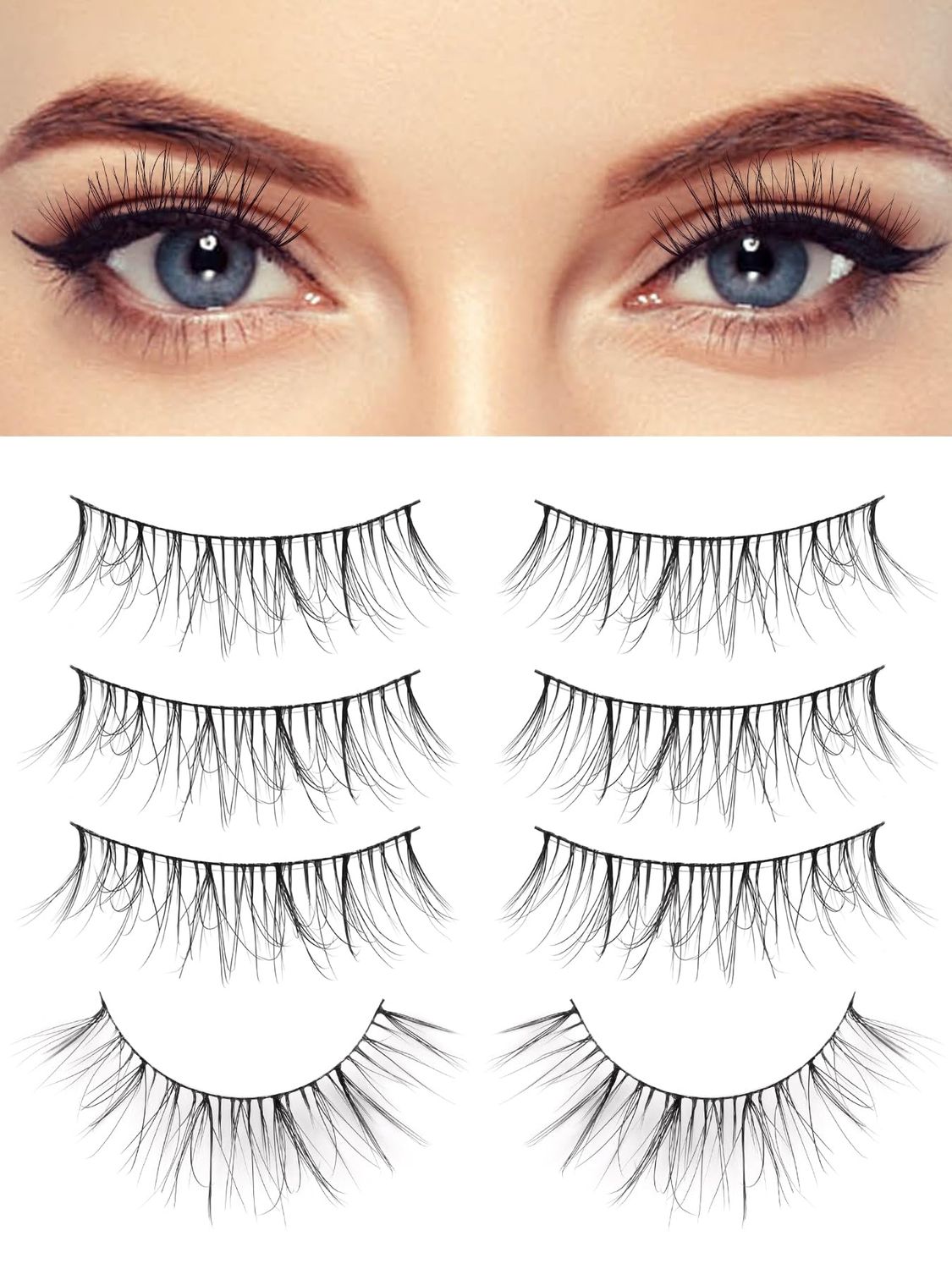 Eyelashes Natural Look Mink Lashes Wispy 13mm Natural Lashes Thin Cotton Band 3D Volume False Eyelashes C Curl Soft Lashes 4 Pairs Siligli