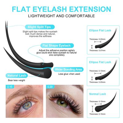 NAGARAKU Double Tips Ellipse Eyelash Extensions Lighter Thinner Flat Split Tips Individual Lash 0.15mm D curl 8-15mm Mix Tray Matte Black Faux Mink Classic False Lash Supplies 16 Rows