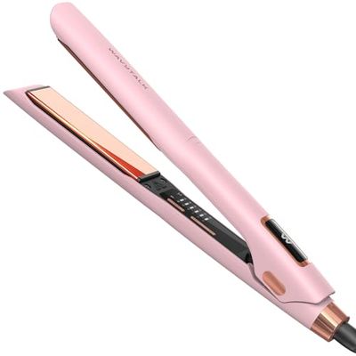 Wavytalk Professional Flat Iron Hair Straightener and Curler 2 in 1, Titanium Flat Iron for One-Pass Wonder 10S Fast Heat Up, Glide &amp; Shine Hair Iron Straightener with Dual Voltage (1.18 Inch)