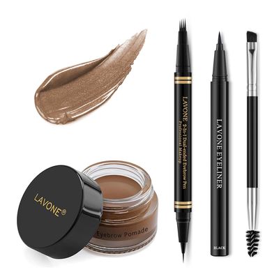 Eyebrow Pen Makeup Kit, with 4 Tip Waterproof Microblading Eyebrow Pencil, Eyeliner, Eyebrow Pomade and Dual-ended Eyebrow Brush, Brow Pencil Eyebrow Kit for Natural Looking - Soft Brown